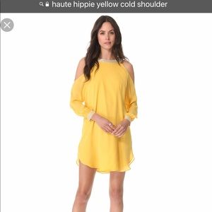 Haute Hippe yellow cold shoulder